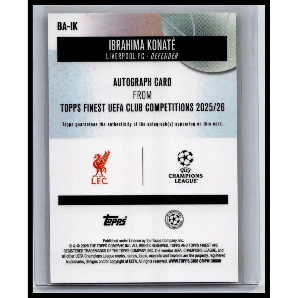 2025-26 Topps Finest UEFA Ibrahima Konate Auto Refractor Liverpool FC #BA-IK
